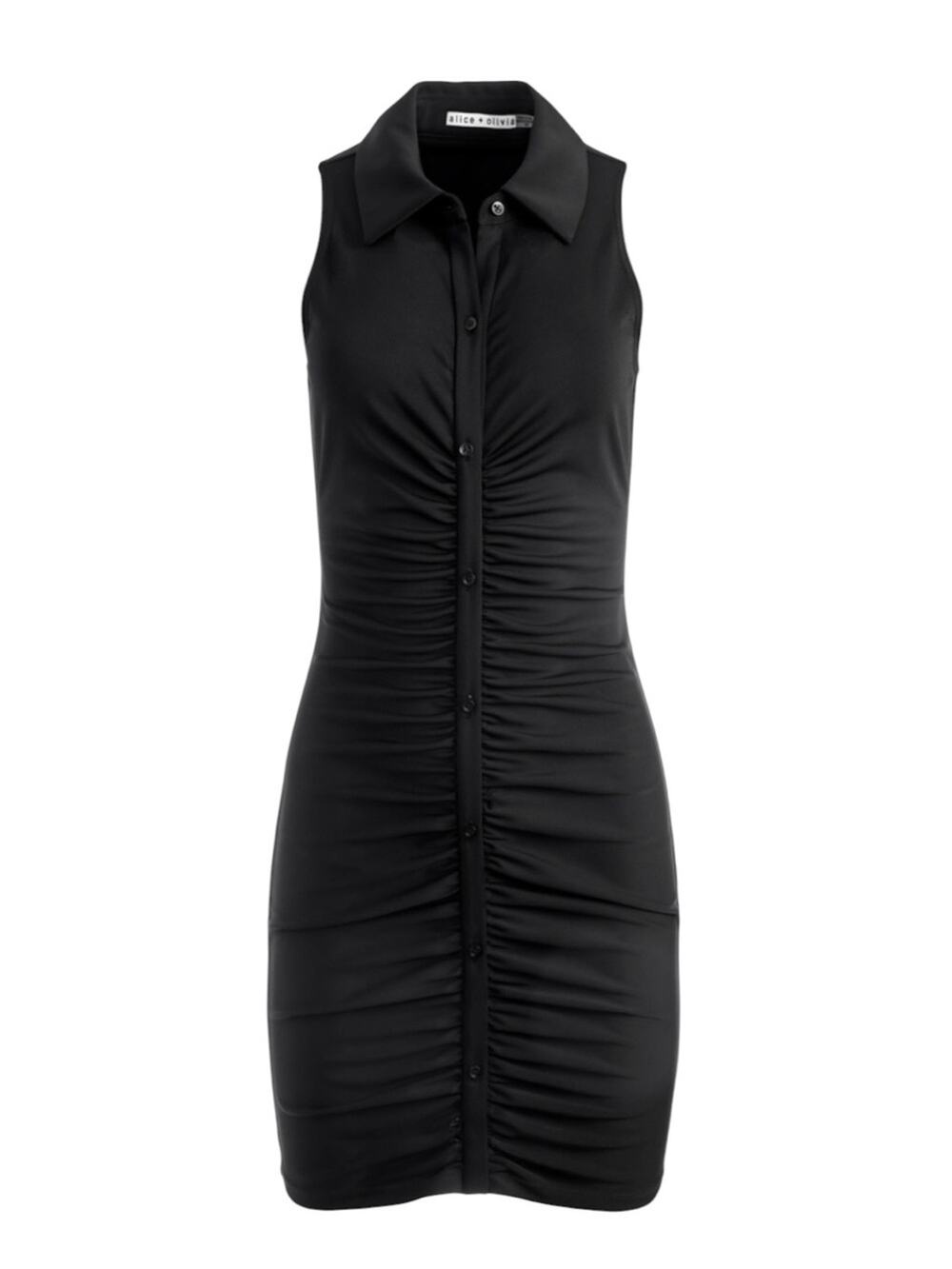 Alice + Olivia Black Marsha Sleeveless Ruched Button-Front Polo Mini Dress XL